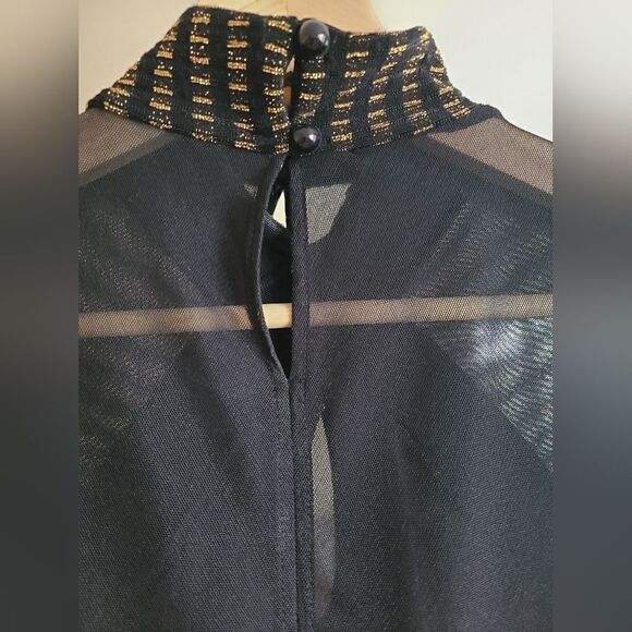 The Xena Vintage 60s Mesh Gold and Summer Goth Black Blouse XS-S - Picture 9 of 12